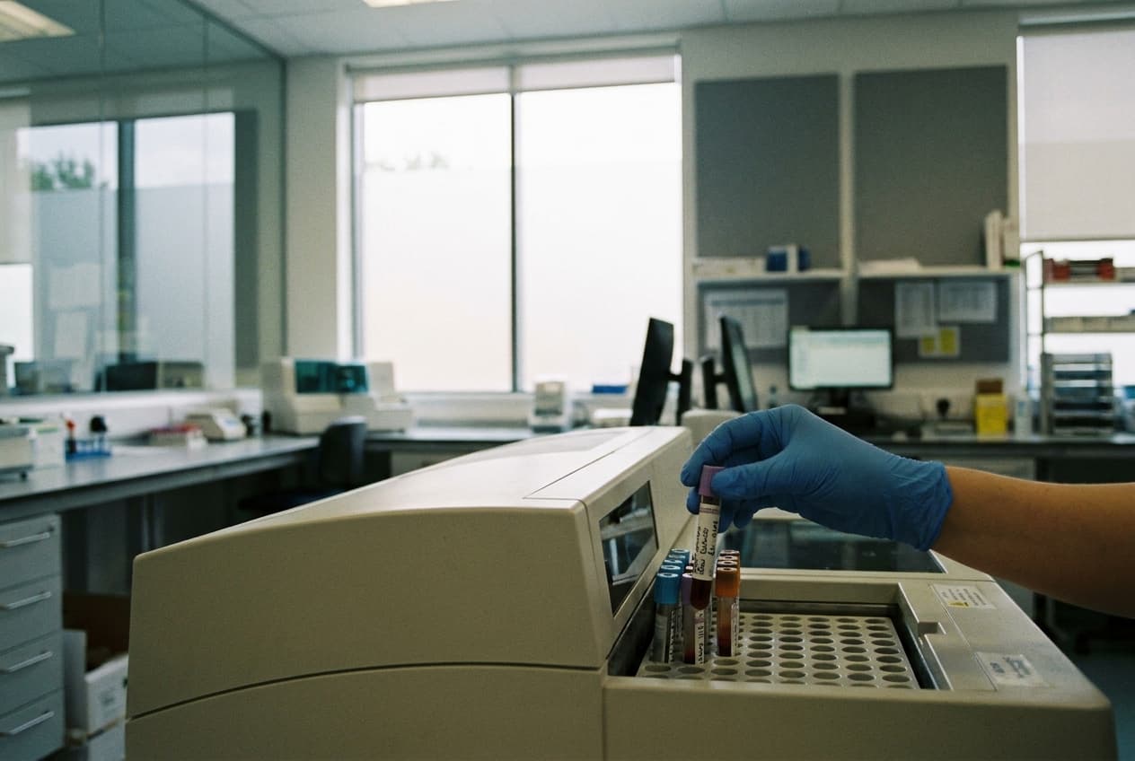 A scientist preparing samples in a UK laboratory.