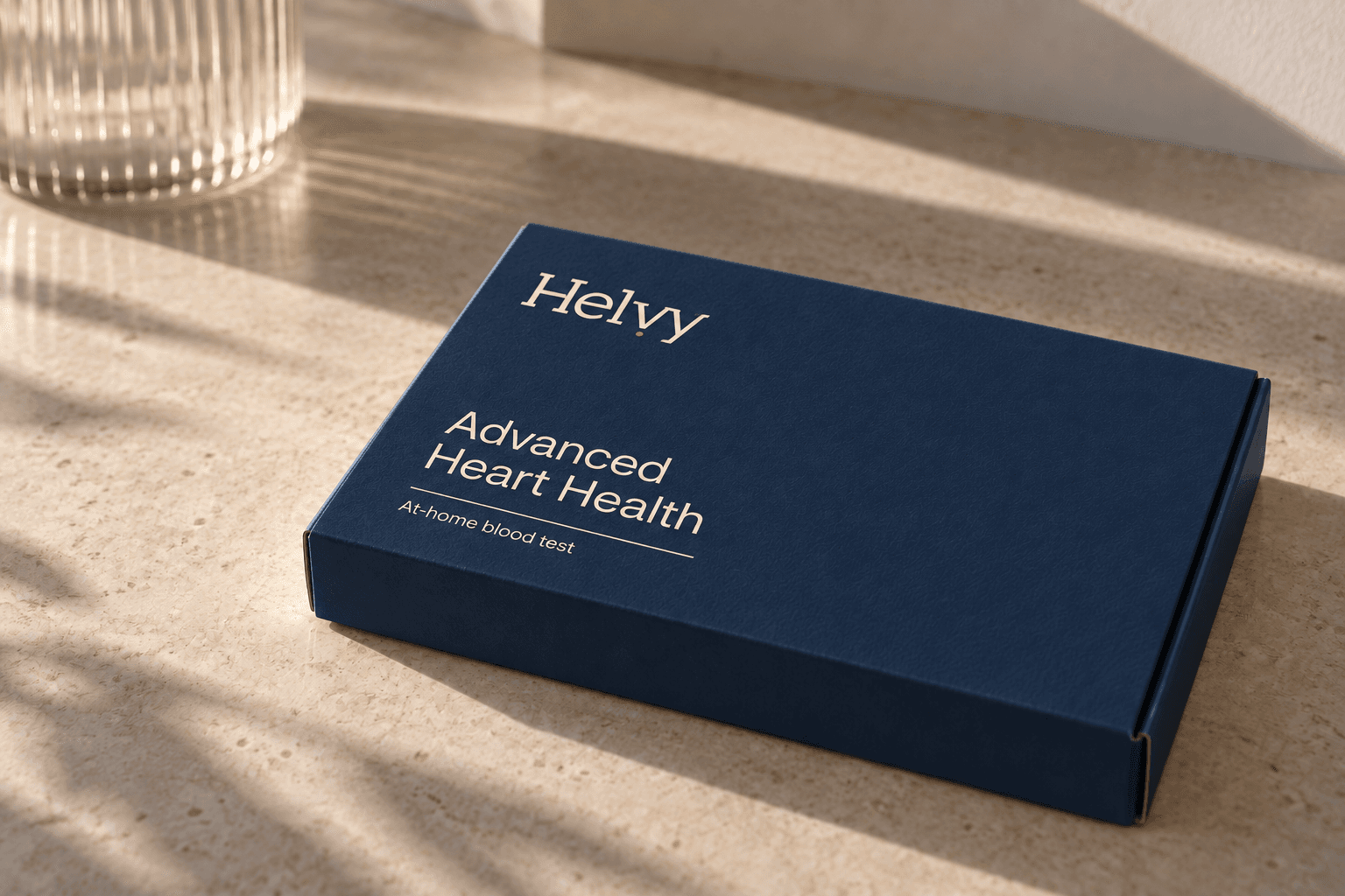 Illustrative Helvy Advanced Heart Health packaging in natural daylight