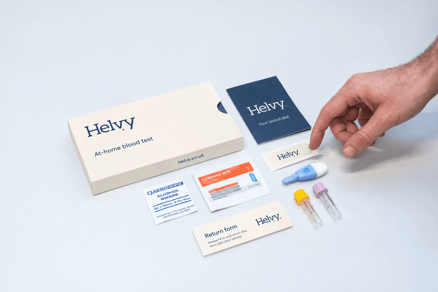 Illustrative composition of a Helvy collection kit; actual contents may differ